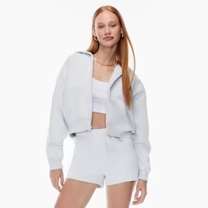 Aritzia Cozy Fleece Boyfriend Boxy Zip Hoodie - HEATHER CLOUD WHITE
